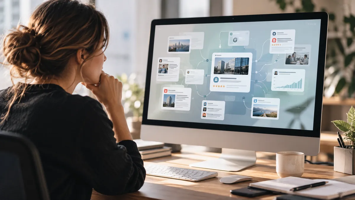 Persona revisando en pantalla lo que dice la inteligencia artificial de una marca